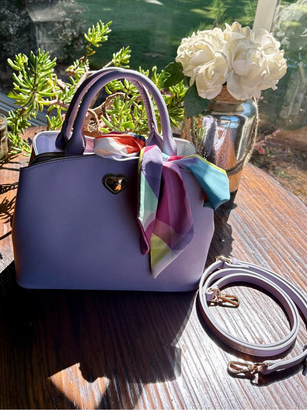 Betsey Johnson Women’s lilac Top-Handle Tote with Heart Accent & vibrant bow - Picture 9 of 9